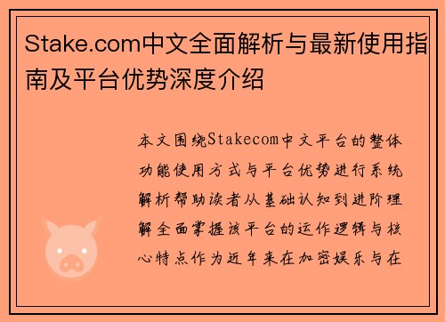 Stake.com中文全面解析与最新使用指南及平台优势深度介绍